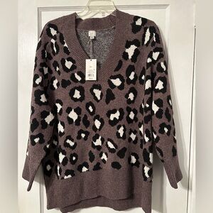 a new day Women’s Plus Pullover V-Neck Mauve/Plum, Black, and White Sweater NWT